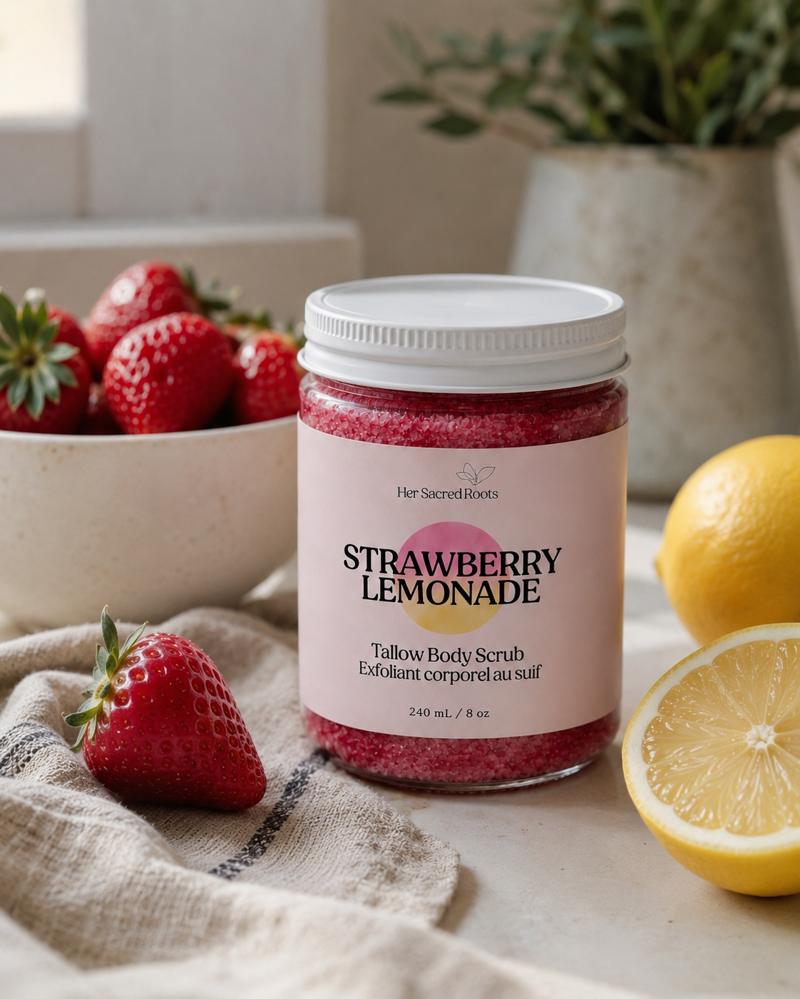LIMITED EDITION: Strawberry Lemon Tallow Scrub 8oz